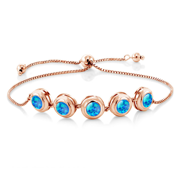 Blue Simulated Opal-Cabochon - October_Bracelet in 925 Rose Gold Plated Silver