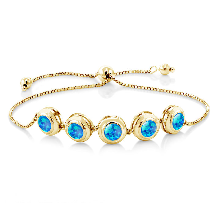 Blue Simulated Opal-Cabochon - October_Bracelet in 925 Yellow Gold Plated Silver