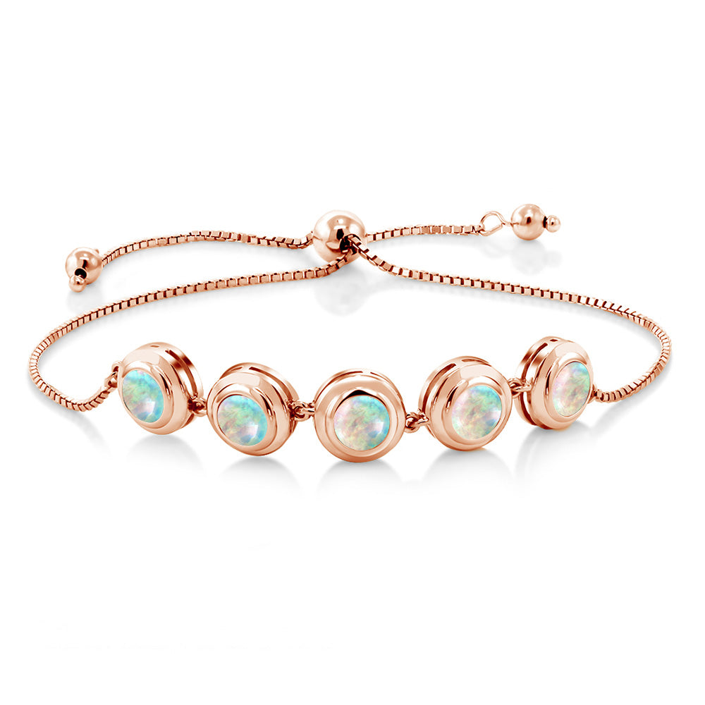 White Simulated Opal-Cabochon - October_Bracelet in 925 Rose Gold Plated Silver