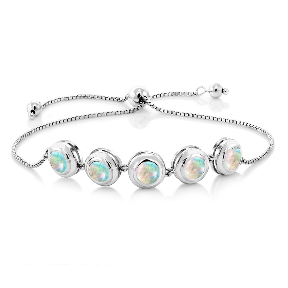 White Simulated Opal-Cabochon - October_Bracelet in 925 Sterling Silver