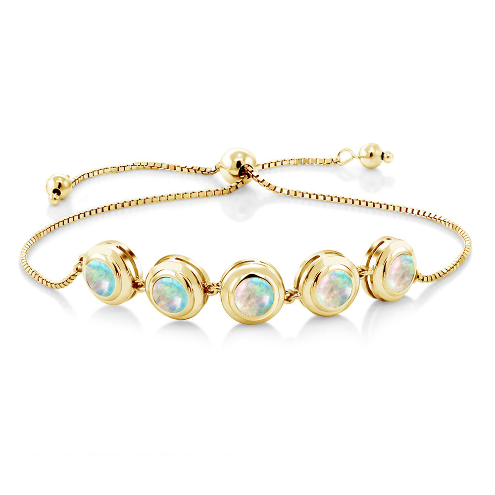 White Simulated Opal-Cabochon - October_Bracelet in 925 Yellow Gold Plated Silver