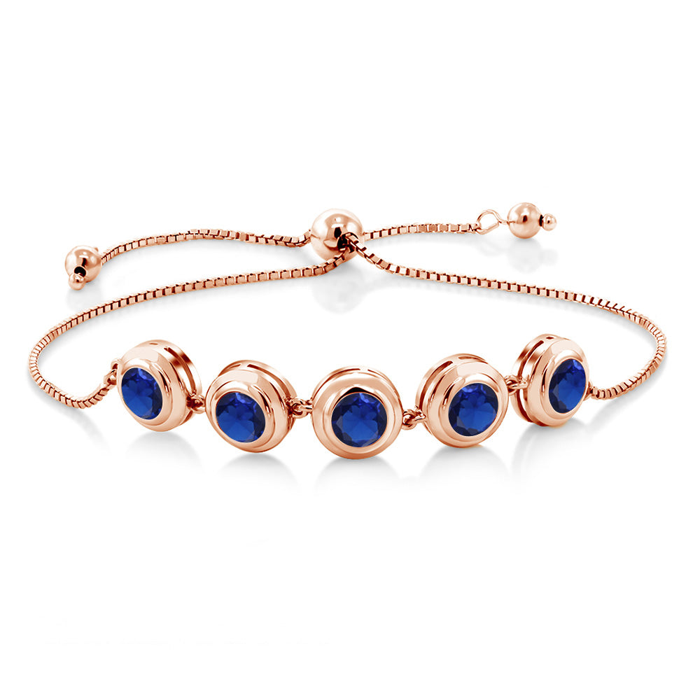Blue Created Sapphire - September_Bracelet in 925 Rose Gold Plated Silver