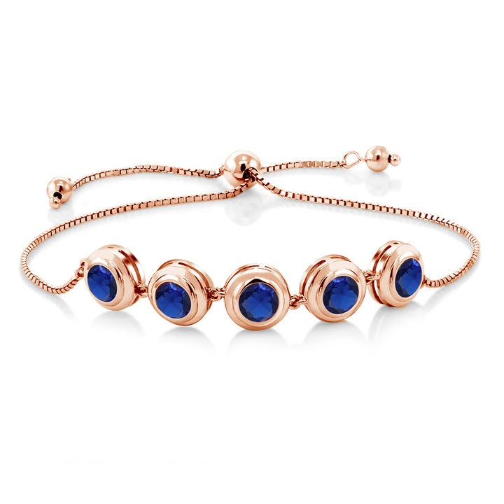 Blue Created Sapphire - September_Bracelet in 925 Rose Gold Plated Silver