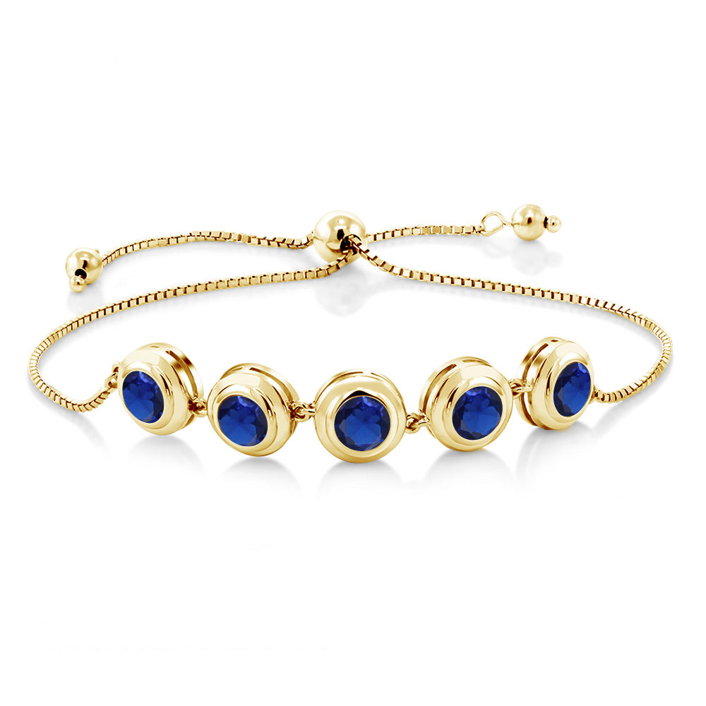 Blue Created Sapphire - September_Bracelet in 925 Yellow Gold Plated Silver