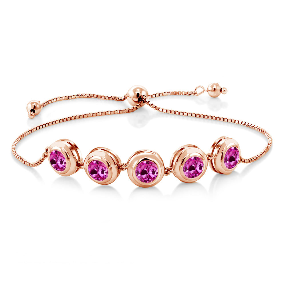 Pink Created Sapphire - September_Bracelet in 925 Rose Gold Plated Silver