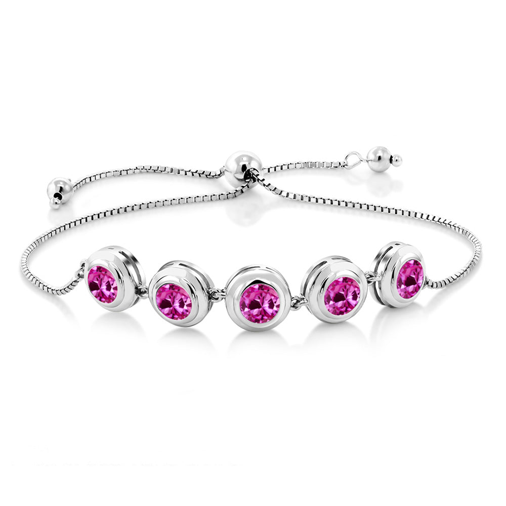 Pink Created Sapphire - September_Bracelet in 925 Sterling Silver
