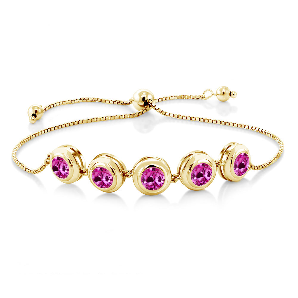 Pink Created Sapphire - September_Bracelet in 925 Yellow Gold Plated Silver