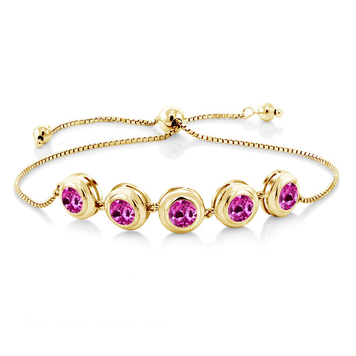 Pink Created Sapphire - September_Bracelet in 925 Yellow Gold Plated Silver