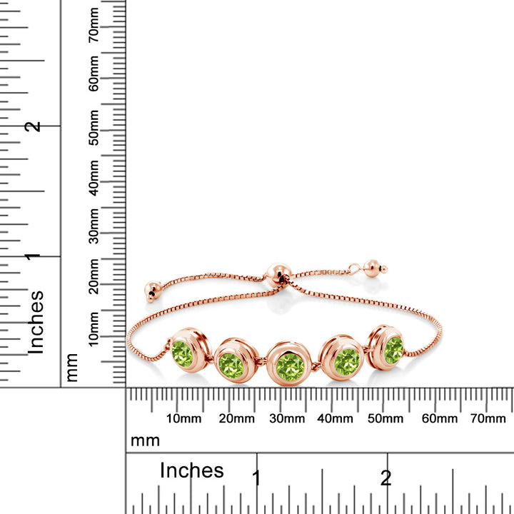 18K Rose Gold Plated Silver Green Peridot Tennis Bracelet For Women (4.25 Cttw, Round 6MM, Gemstone August Birthstone, Fully Adjustable Up to 9 Inch)