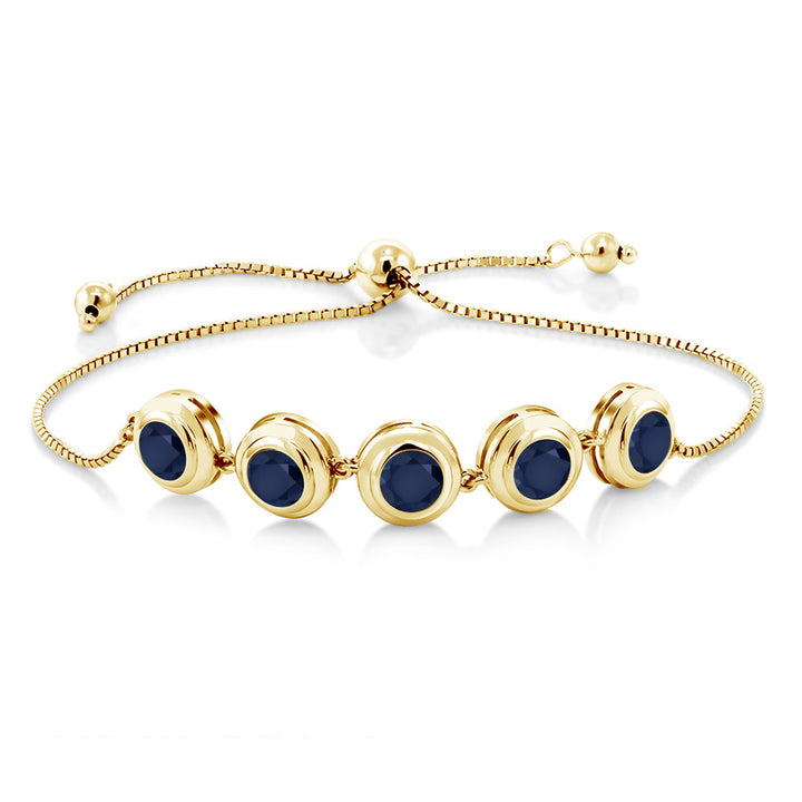 18K Yellow Gold Plated Silver Blue Sapphire Tennis Bracelet For Women (5.00 Cttw, Round 6MM, Gemstone September Birthstone, Fully Adjustable Up to 9 Inch)