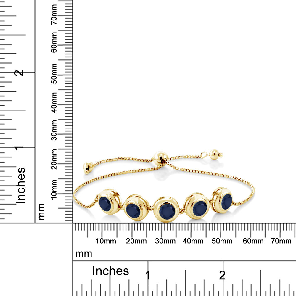 18K Yellow Gold Plated Silver Blue Sapphire Tennis Bracelet For Women (5.00 Cttw, Round 6MM, Gemstone September Birthstone, Fully Adjustable Up to 9 Inch)