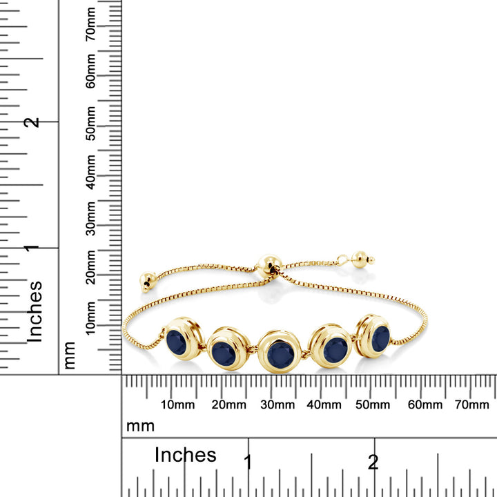 18K Yellow Gold Plated Silver Blue Sapphire Tennis Bracelet For Women (5.00 Cttw, Round 6MM, Gemstone September Birthstone, Fully Adjustable Up to 9 Inch)