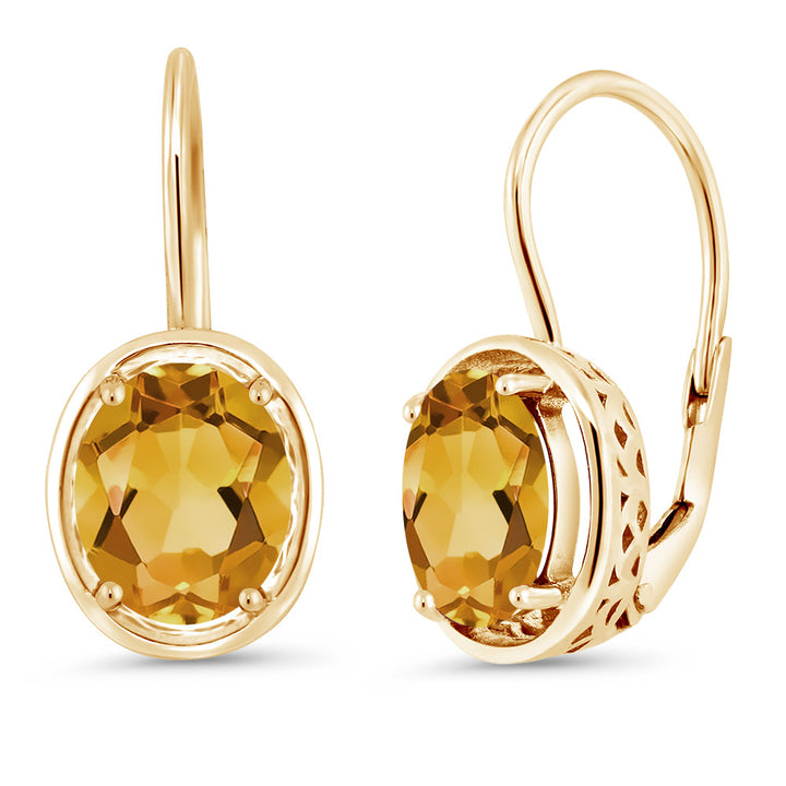 18K Yellow Gold Plated Silver Yellow Citrine Dangle Earrings For Women (3.00 Cttw, Gemstone Birthstone, Oval 9X7MM)