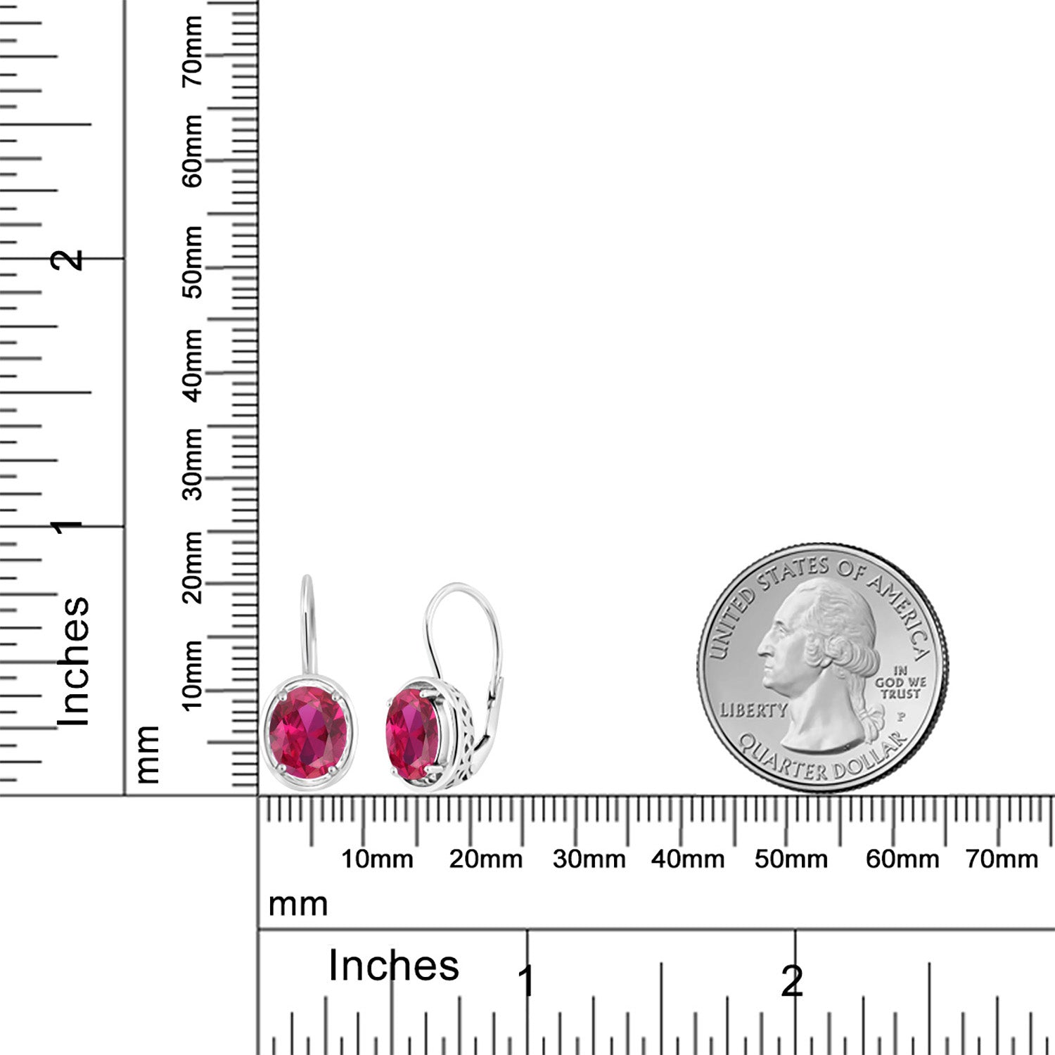 925 Sterling Silver Red Created Ruby Dangle Earrings For Women (4.00 Cttw, Oval 9X7MM)