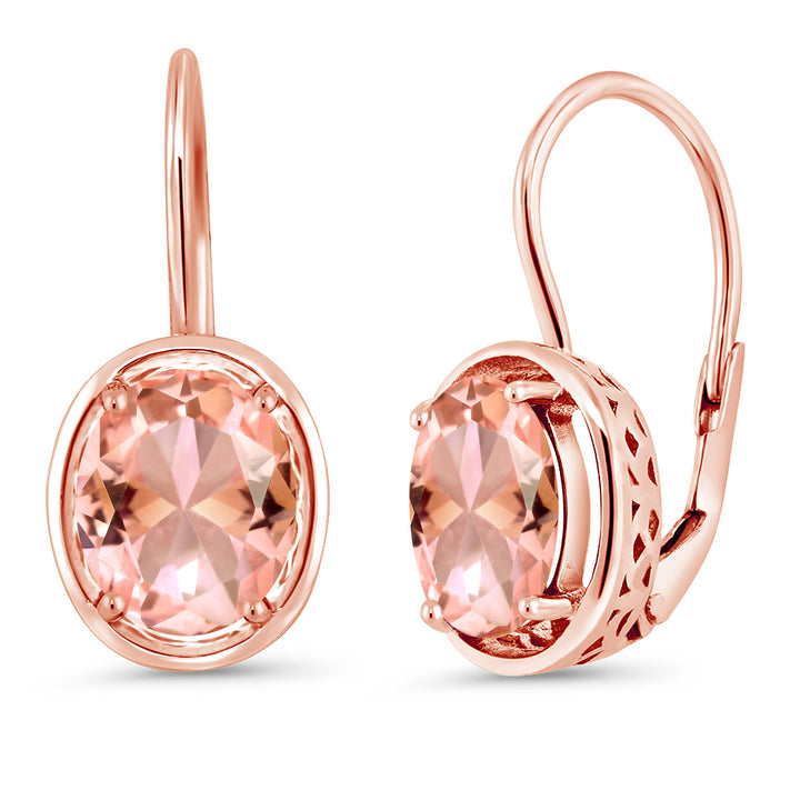 18K Rose Gold Plated Silver Peach Nano Morganite Earrings For Women (4.00 Ct Oval 9X7MM)