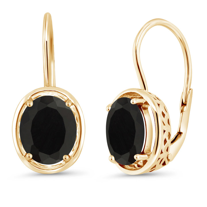 4.00 Cttw Black Onyx Dangle Earrings For Women In 18K Yellow Gold Plated Silver | Gemstone Birthstone | Oval 9X7MM