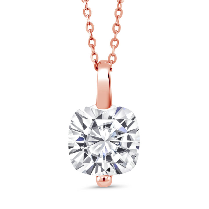 White Moissanite - April_Pendant in 925 Rose Gold Plated Silver