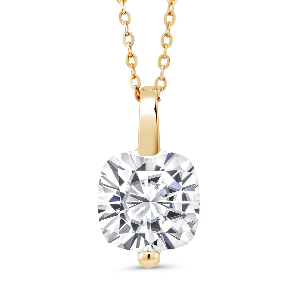 White Moissanite - April_Pendant in 925 Yellow Gold Plated Silver