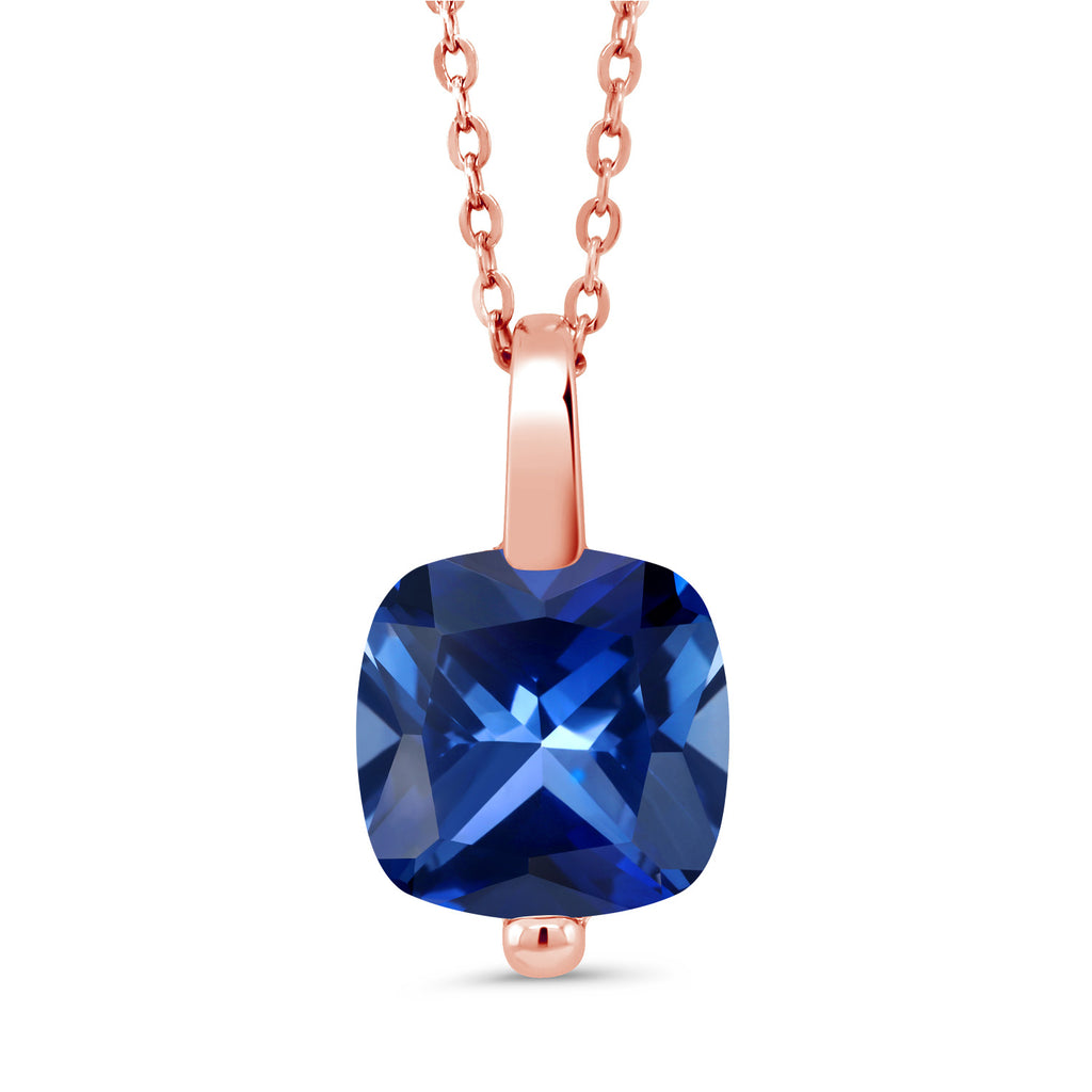 Blue Created Sapphire - September_Pendant in 925 Rose Gold Plated Silver