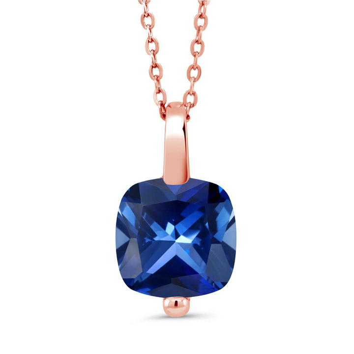 Blue Created Sapphire - September_Pendant in 925 Rose Gold Plated Silver