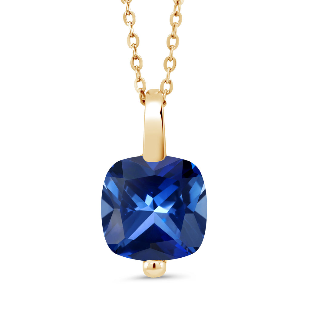 Blue Created Sapphire - September_Pendant in 925 Yellow Gold Plated Silver