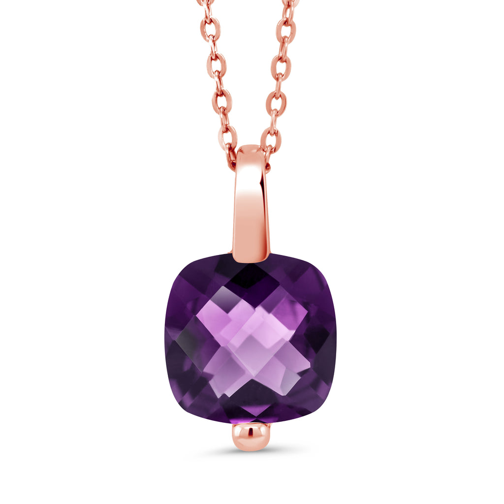 Amethyst-Checkerboard - February_Pendant in 925 Rose Gold Plated Silver