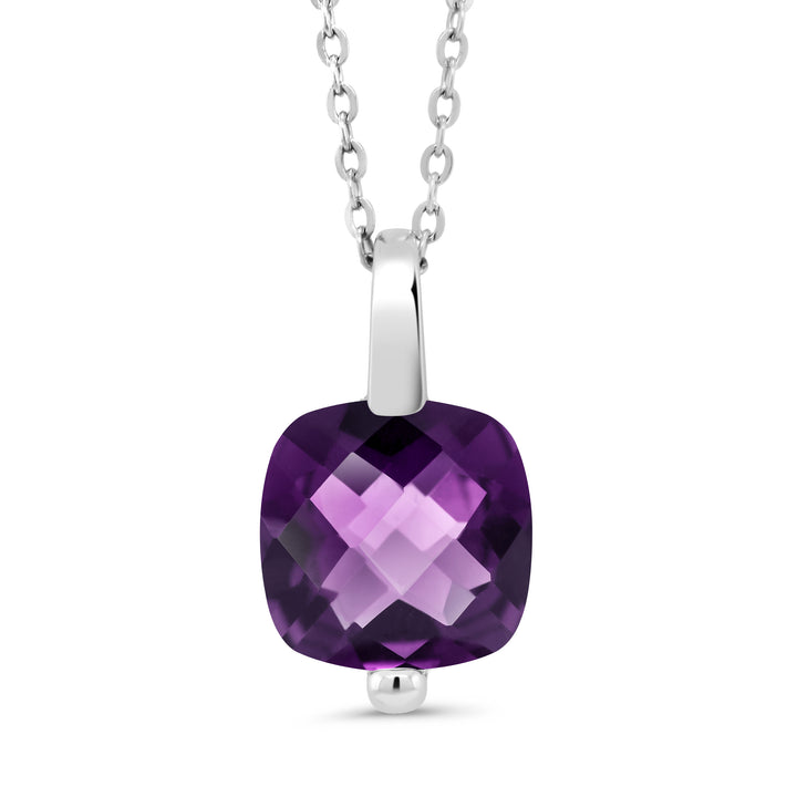 Amethyst-Checkerboard - February_Pendant in 925 Sterling Silver