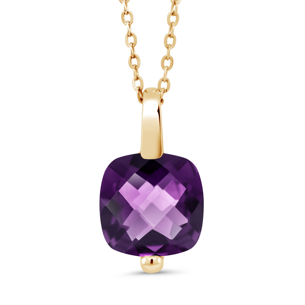 Amethyst-Checkerboard - February_Pendant in 925 Yellow Gold Plated Silver
