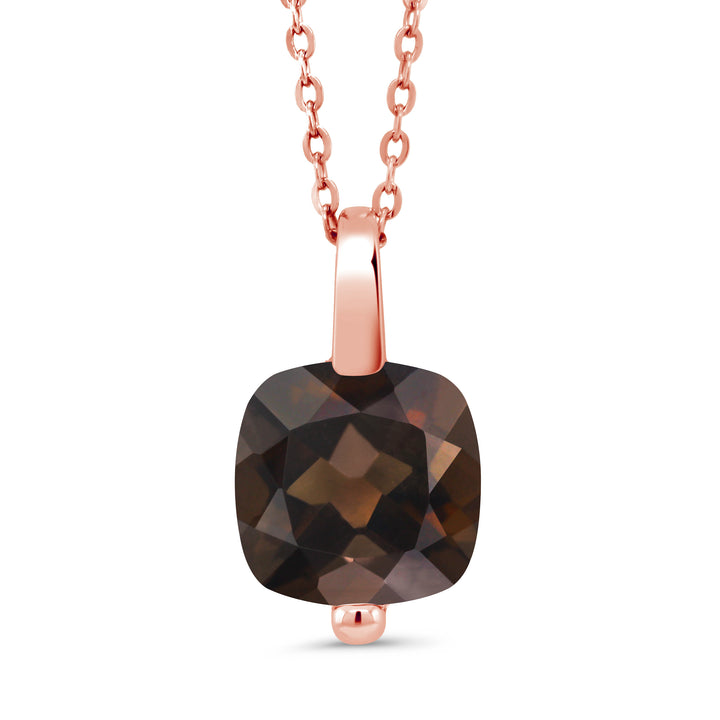 Smoky Quartz-Checkerboard_Pendant in 925 Rose Gold Plated Silver