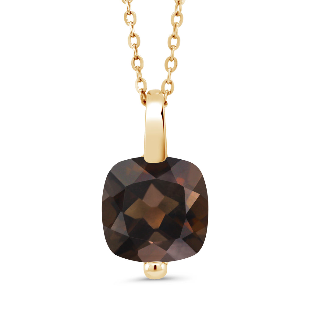 Smoky Quartz-Checkerboard_Pendant in 925 Yellow Gold Plated Silver