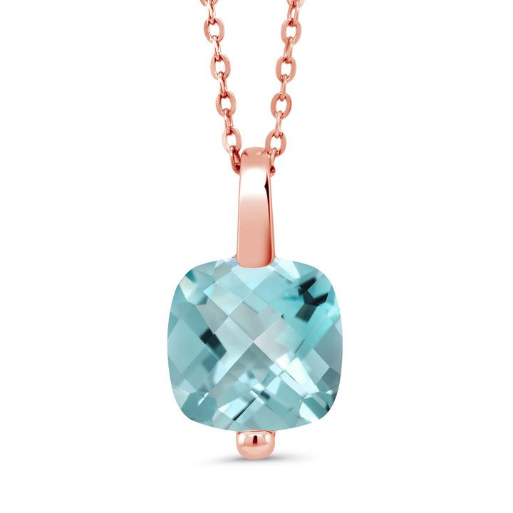 Sky Blue Topaz-Checkerboard - November_Pendant in 925 Rose Gold Plated Silver