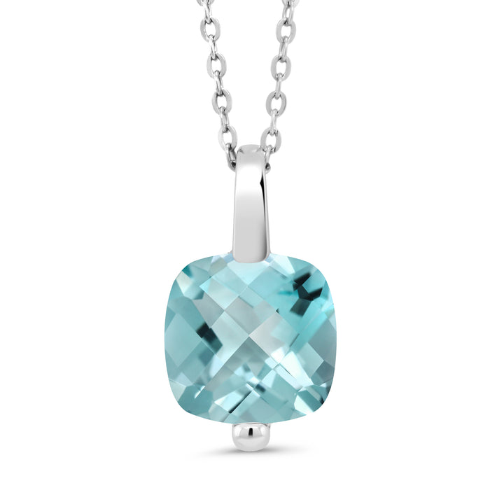 Sky Blue Topaz-Checkerboard - November_Pendant in 925 Sterling Silver