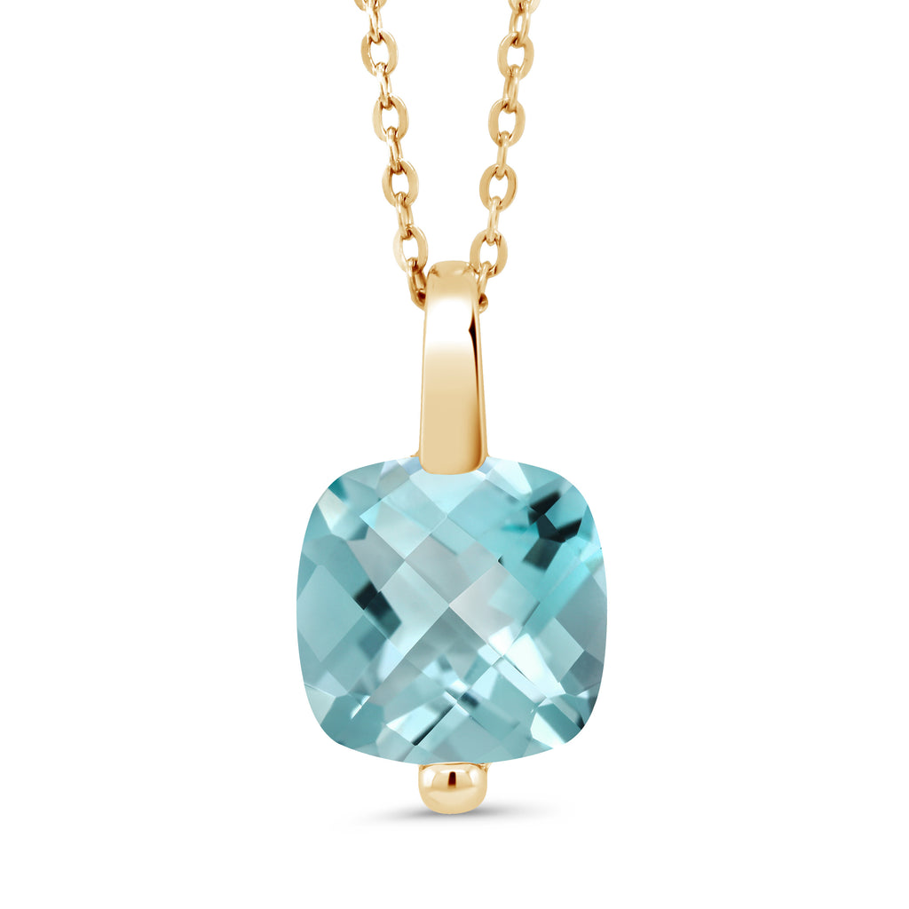 Sky Blue Topaz-Checkerboard - November_Pendant in 925 Yellow Gold Plated Silver