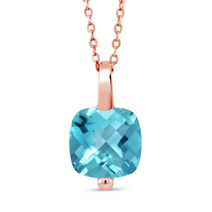 Swiss Blue Topaz-Checkerboard - November_Pendant in 925 Rose Gold Plated Silver