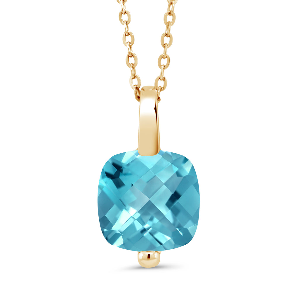 Swiss Blue Topaz-Checkerboard - November_Pendant in 925 Yellow Gold Plated Silver