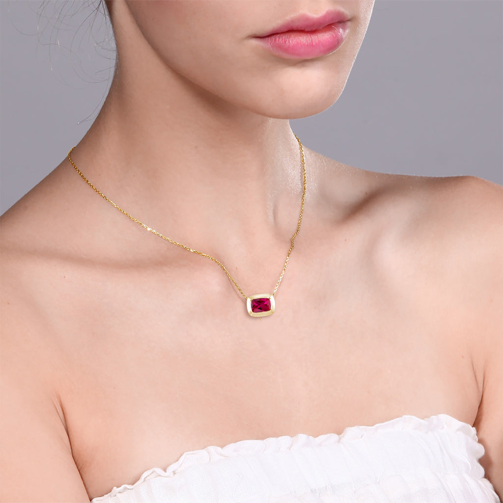 Created Ruby - July_Pendant in 925 Yellow Gold Plated Silver