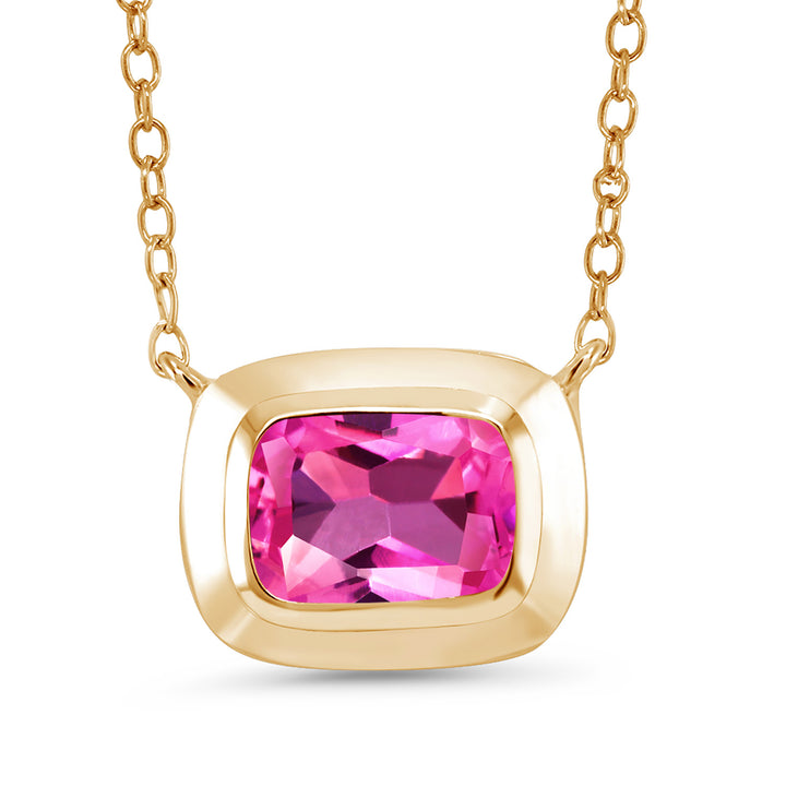 Pink Created Sapphire - September_Pendant in 925 Yellow Gold Plated Silver