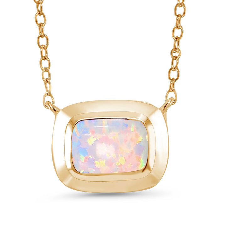 White Simulated Opal - October_Pendant in 925 Yellow Gold Plated Silver