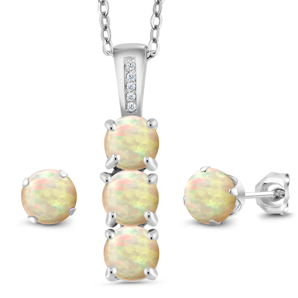 Ethiopian Opal - October_Pendant Earrings Set in 925 Sterling Silver