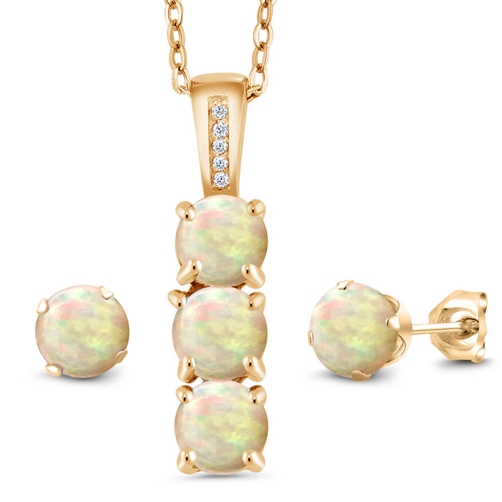 Ethiopian Opal - October_Pendant Earrings Set in 925 Yellow Gold Plated Silver