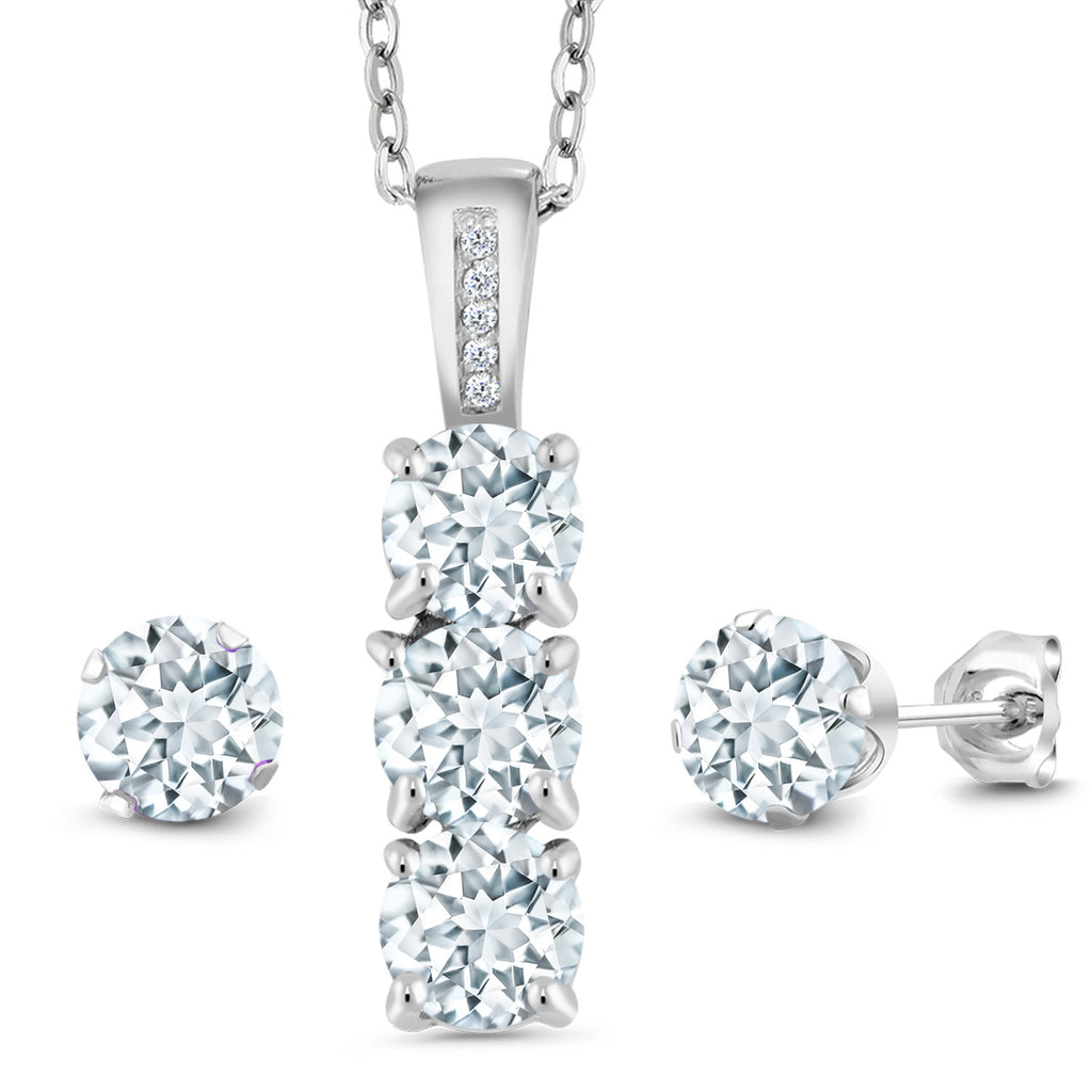 Aquamarine - March_Pendant Earrings Set in 925 Sterling Silver