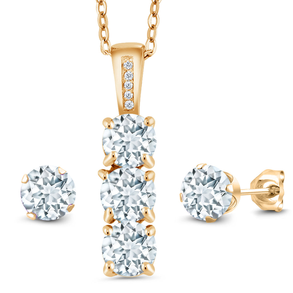 Aquamarine - March_Pendant Earrings Set in 925 Yellow Gold Plated Silver