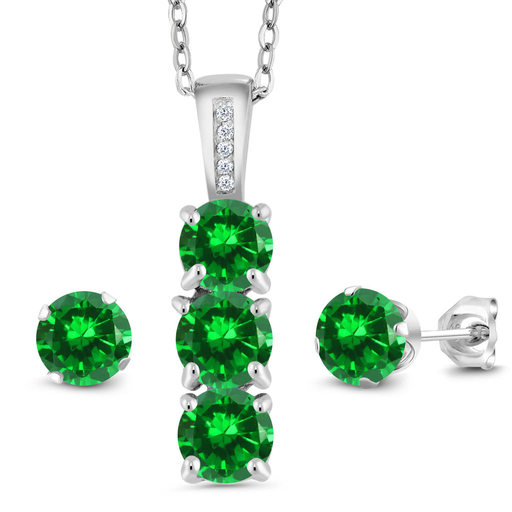 Created Emerald - May_Pendant Earrings Set in 925 Sterling Silver