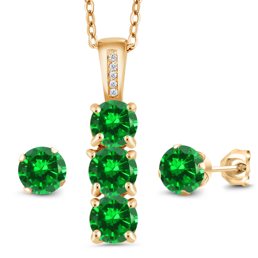 Created Emerald - May_Pendant Earrings Set in 925 Yellow Gold Plated Silver