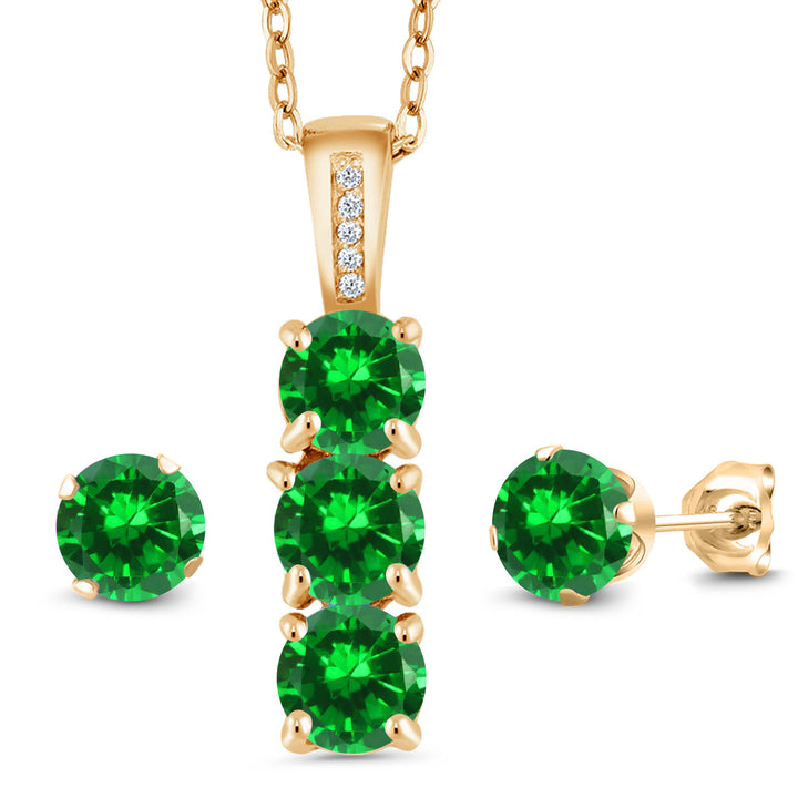Created Emerald - May_Pendant Earrings Set in 925 Yellow Gold Plated Silver