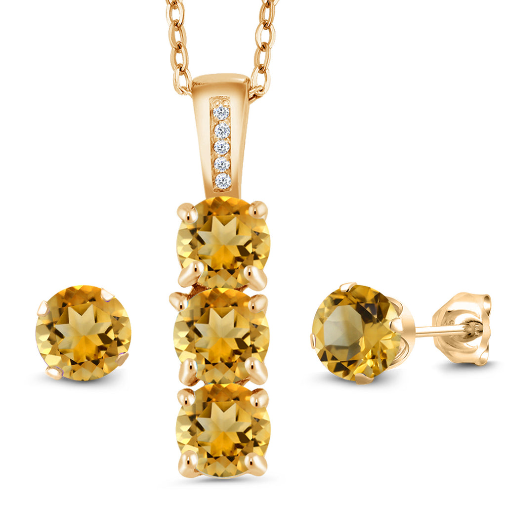 Citrine - November_Pendant Earrings Set in 925 Yellow Gold Plated Silver