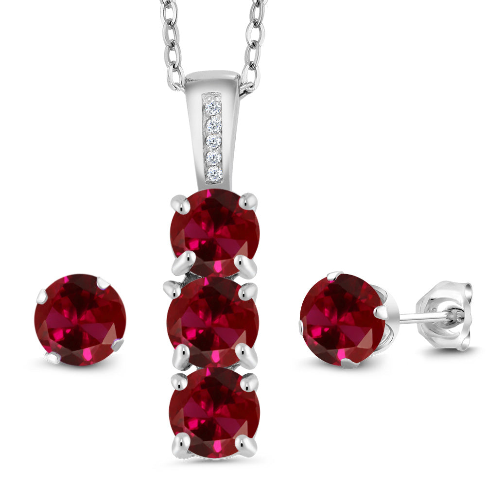 Created Ruby - July_Pendant Earrings Set in 925 Sterling Silver