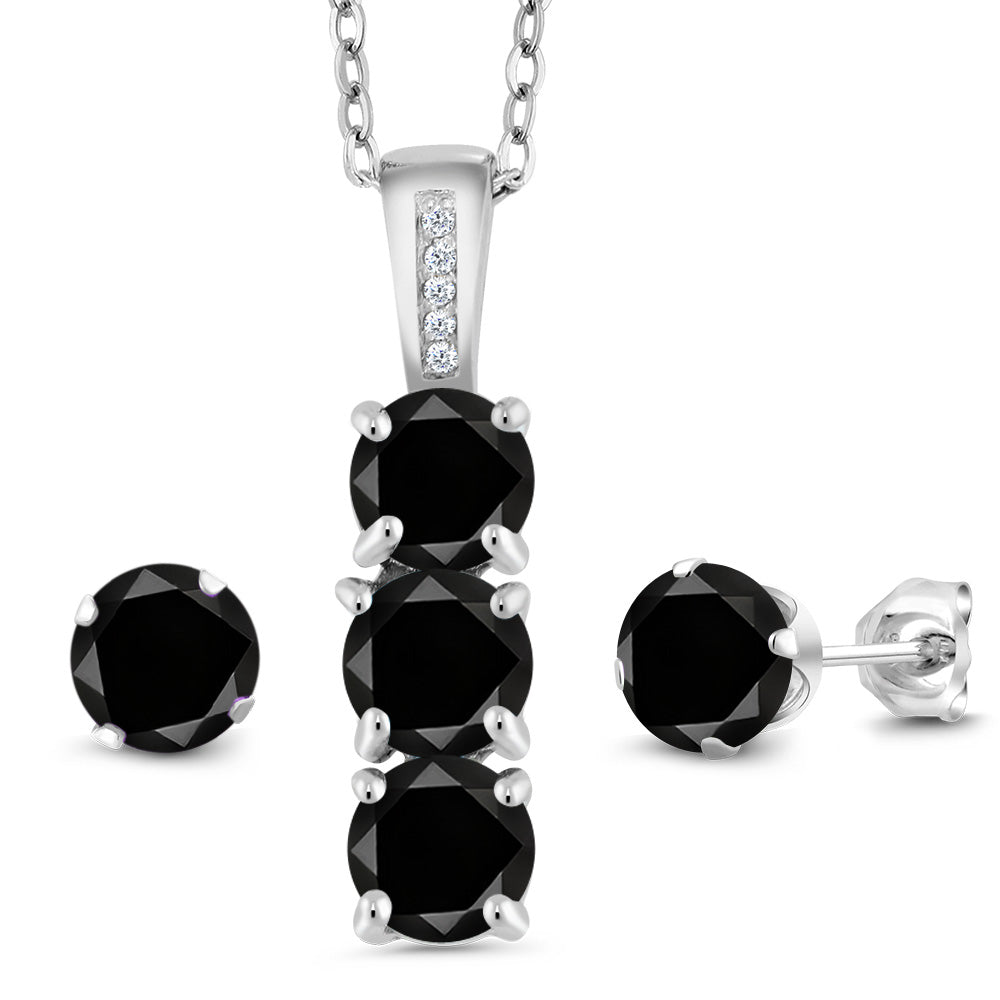 Black Diamond - April_Pendant Earrings Set in 925 Sterling Silver