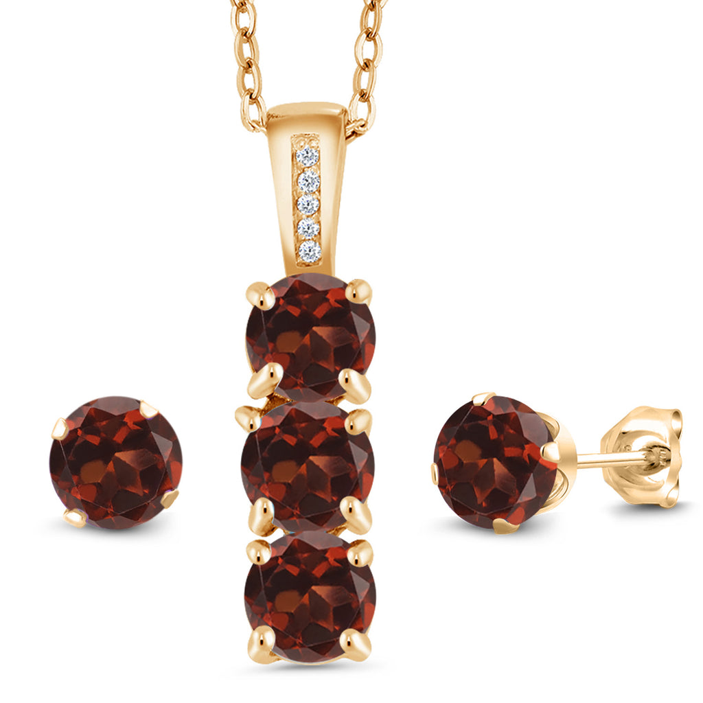 Garnet - January_Pendant Earrings Set in 925 Yellow Gold Plated Silver