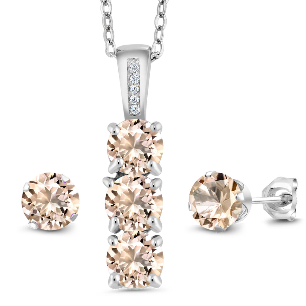 Morganite - October_Pendant Earrings Set in 925 Sterling Silver
